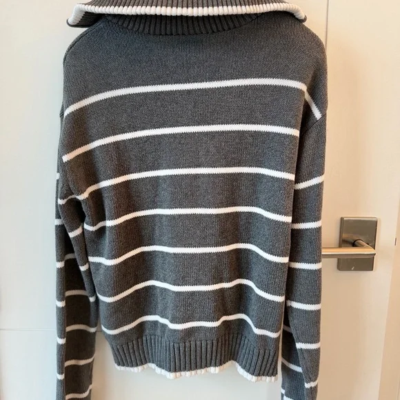 United Colors Of Benetton Women’s Gray & White Stripe Half-Zip Sweater - Picture 2 of 3